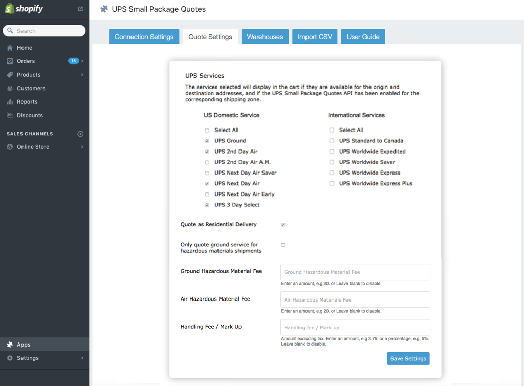 upsspquotesettings Eniture Technology
