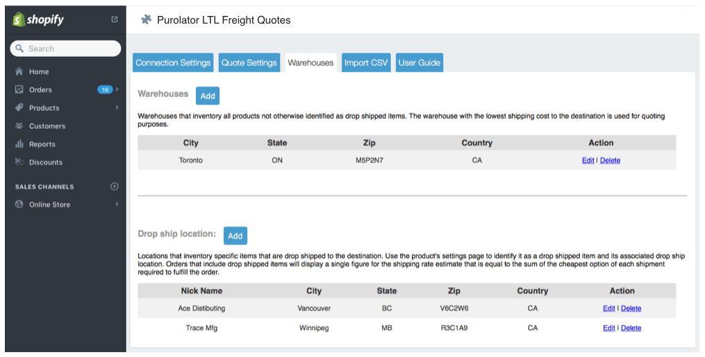 Shopify / Purolator LTL Freight Eniture Technology