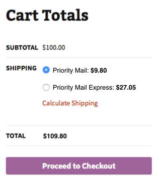 Appearance of WooCommerce cart with USPS rates