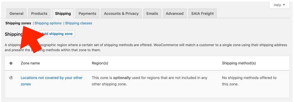 Woocommerce SAIA Shipping Zones