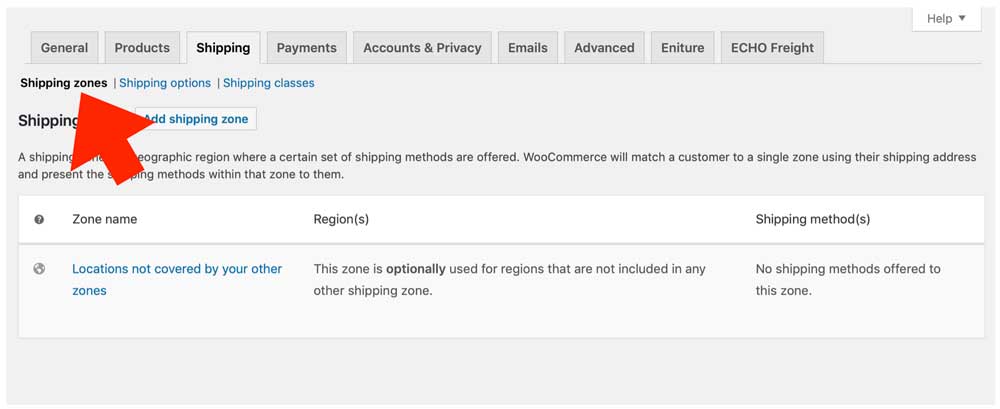 woocommerce echo shipping zone page