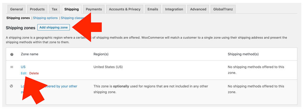 Flat Rate Shipping for Woocommerce Manage Shipping Zone