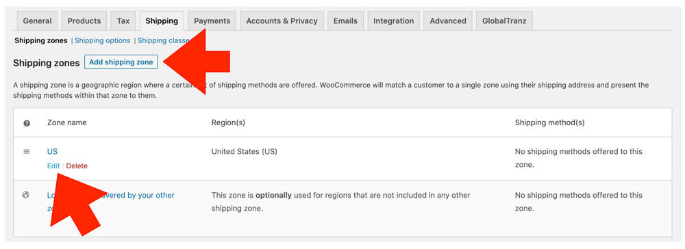GlobalTranz LTL Freight Quotes for Woocommerce Manage Shipping Zone