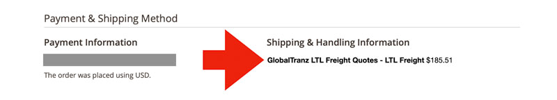 GlobalTranz LTL Freight Quotes for Magento 2 Payment and Shipping Method Result