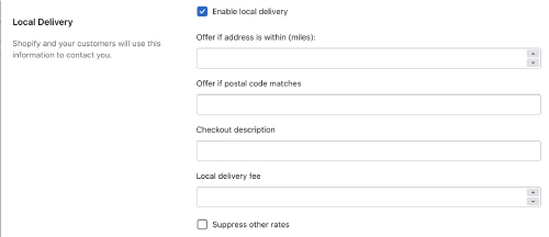 Local Delivery Settings