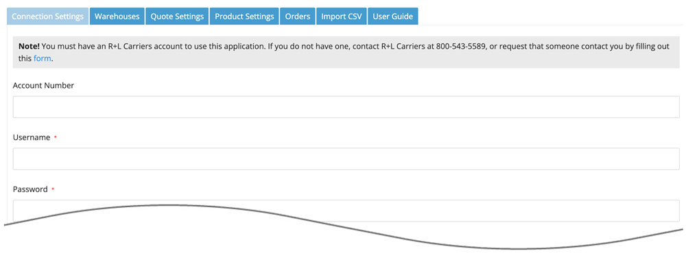BigCommerce R+L Carriers Connection Settings