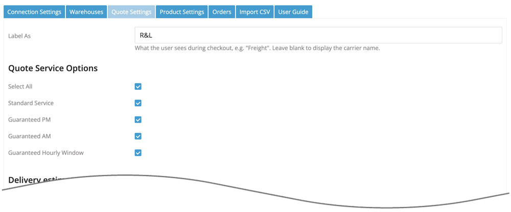 BigCommerce R+L Carriers Quote Settings
