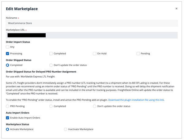 FreightDesk Online Edit Marketplace User Interface for WooCommerce