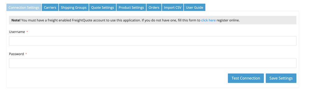 FreightQuote.com Connection Settings for BigCommerce