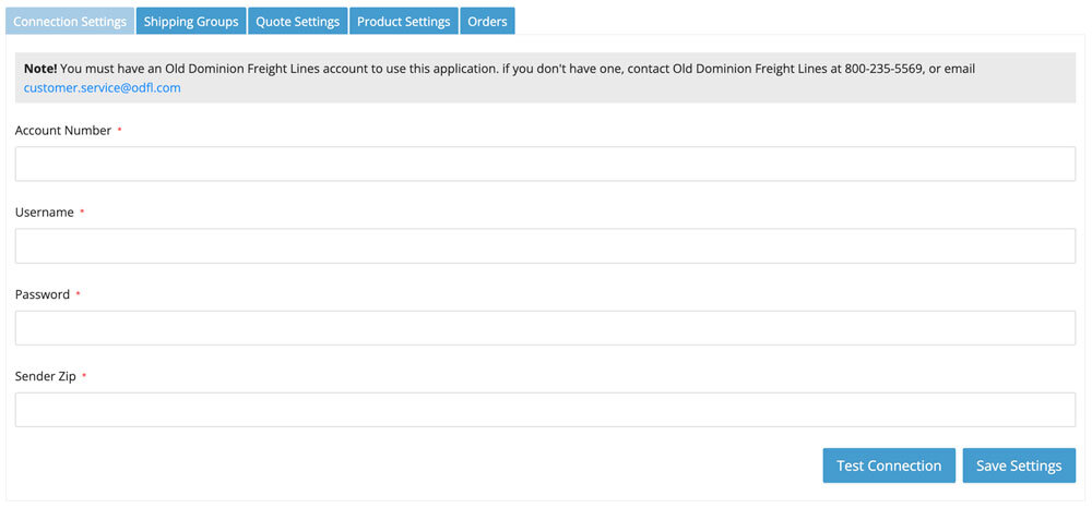 ODFL BigCommerce Connection Settings In The Real-time Shipping Quotes app