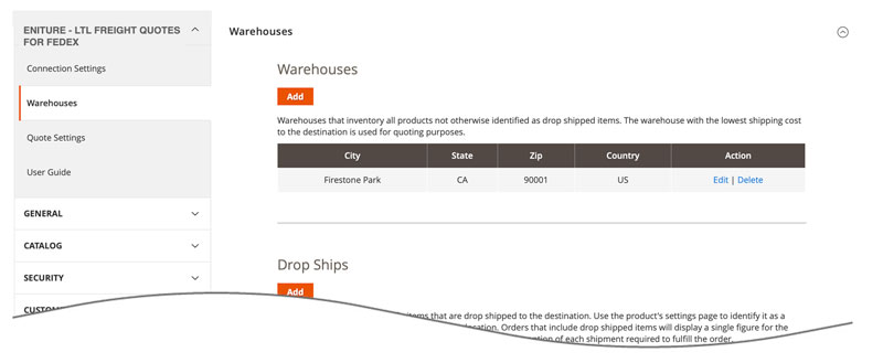 LTL Freight Quotes Magento Module For FedEx Customers Warehouse Settings
