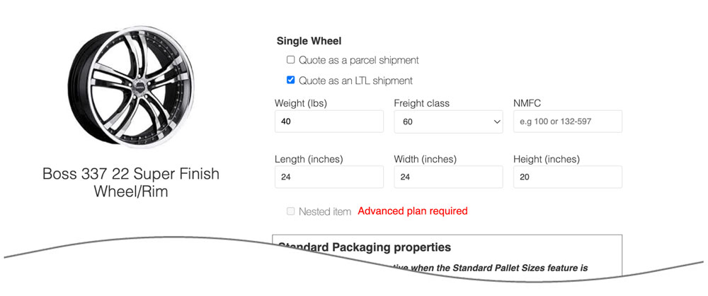 Freight Product Shipping Parameters for Shopify