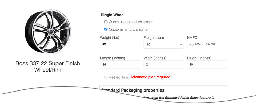 Freight Product Shipping Parameters for Shopify