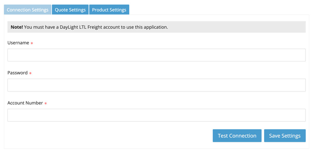 BigCommerce Real-time Shipping Quotes Daylight Transport Connection Settings