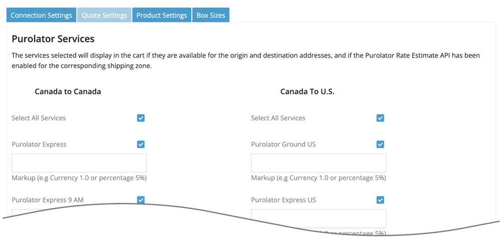 Real-time Shipping Quotes for BigCommerce Purolator Quote Settings