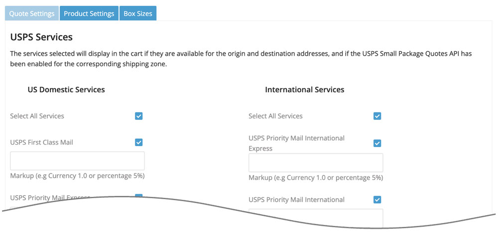 Real-time Shipping Quotes for BigCommerce USPS Quote Settings