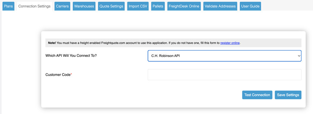 C.H. Robinson LTL Freight Quotes for Shopify Connection Settings