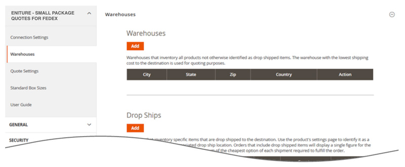 Magento 2 FedEx Small Package Quotes Module Warehouse Settings