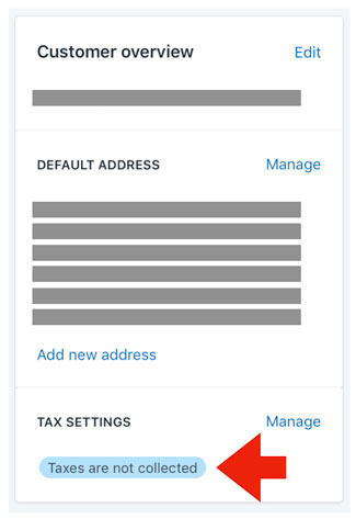 Shopify Customer Overview Widget When Tax Exempt Status is claimed