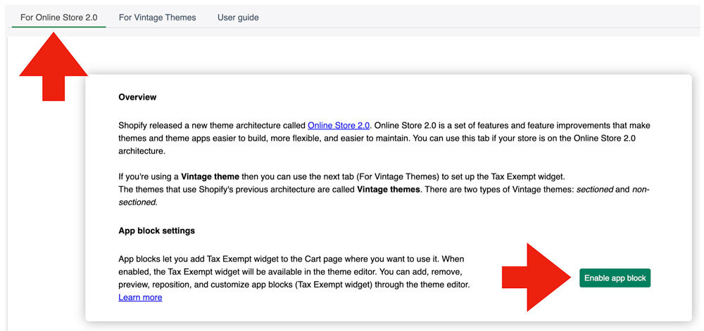 Tax Exempt Checkout for Shopify Enable App Block