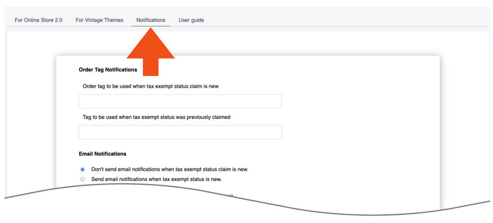 Tax Exempt Checkout for Shopify Notification Settings