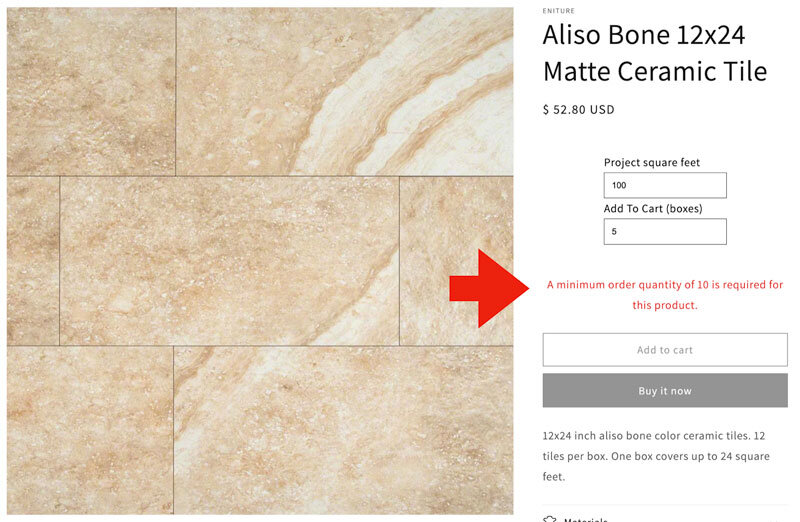 Quantity Calculator for Shopify Minimum Order Quantity Not Met Alert