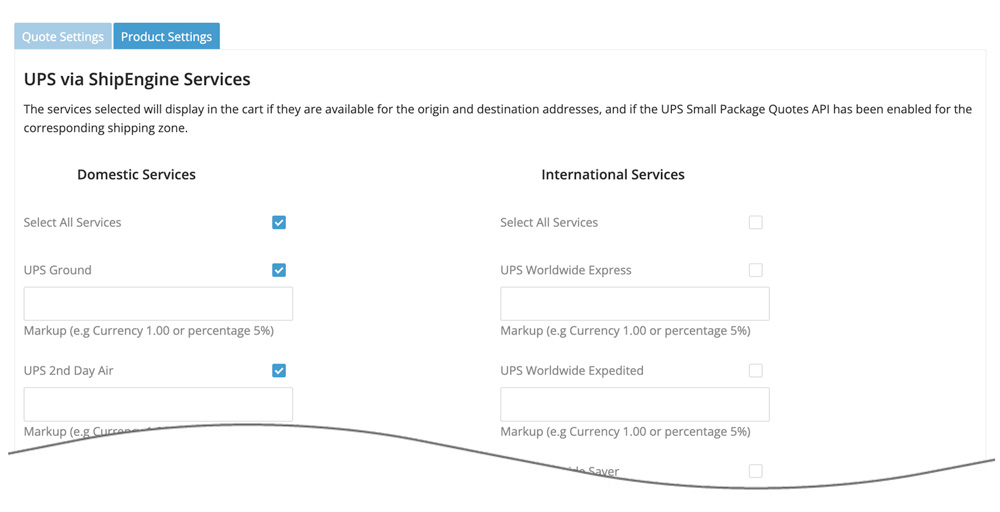 UPS via ShipEngine quote settings in the Real Time Shipping Quotes app for BigCommerce