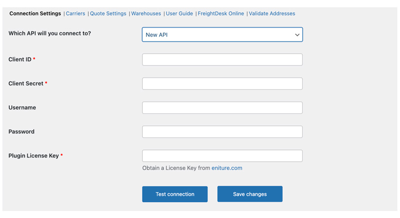 Worldwide Express LTL Freight Quote plugin for WooCommerce Connection Settings