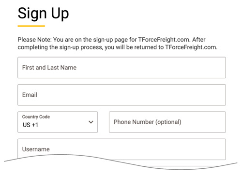 TForce API Sign Up Form