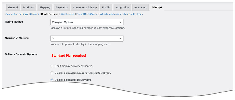 Priority1 LTL Freight Quotes for WooCommerce Quote Settings