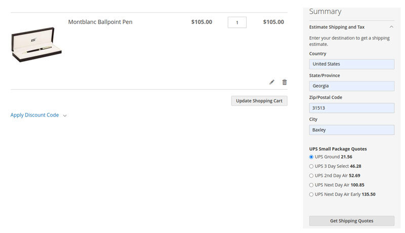 UPS Small Package Quotes for Magento Cart Results