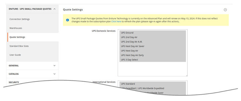 UPS Small Package Qutoes for Magento Quote Settings