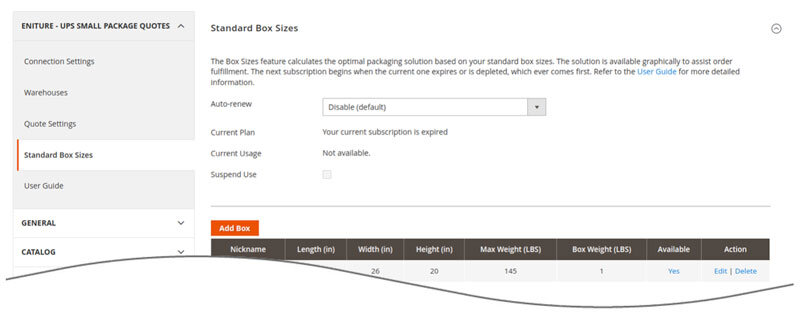 UPS Small Package Quotes for Magento Standard Box Sizes Settings
