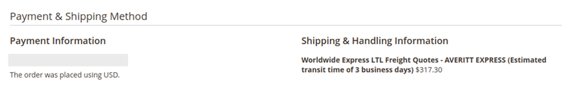 Worldwide Express LTL Freight Quotes for Magento Payment and Shipping Method Info