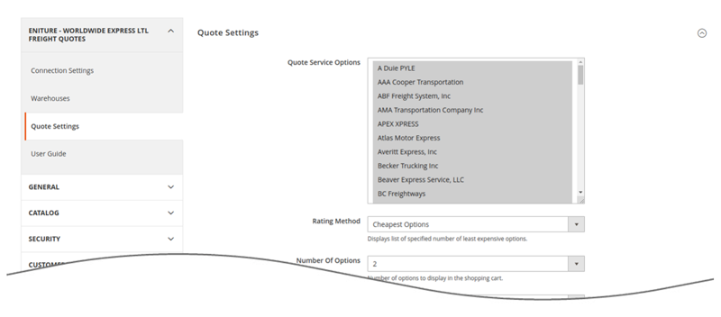 Worldwide Express LTL Freight Quotes for Magento Quote Settings