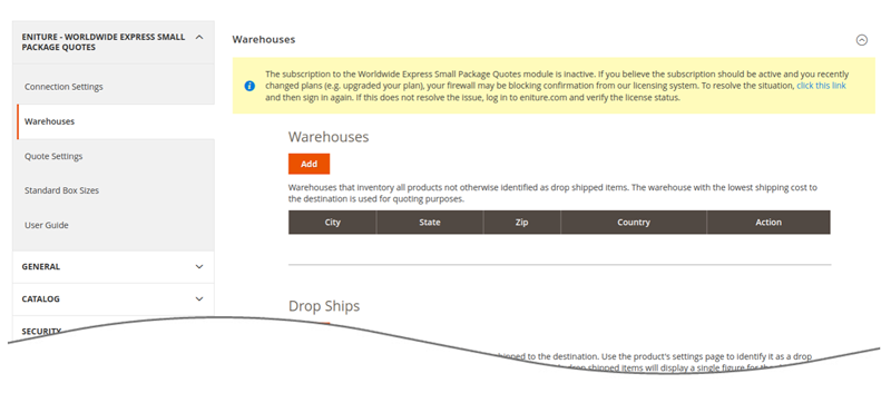 Worldwide Express Small Package Quotes for Magento Warehouse Settings