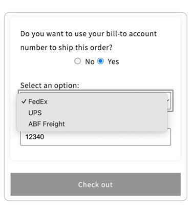 Shipping Account Capture for Shopify Select Option Menu