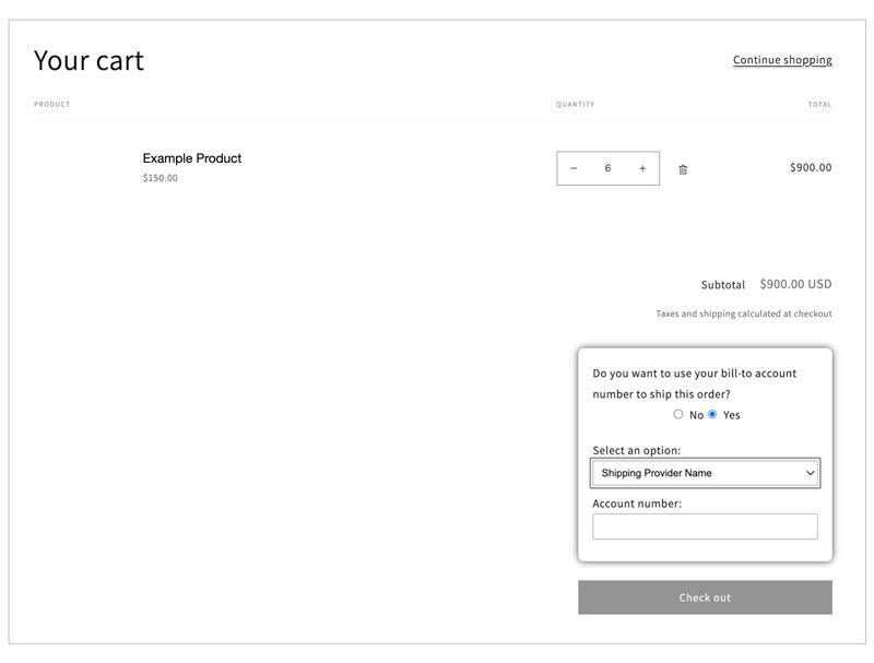 Shipping Account Capture for Shopify Cart Page Example