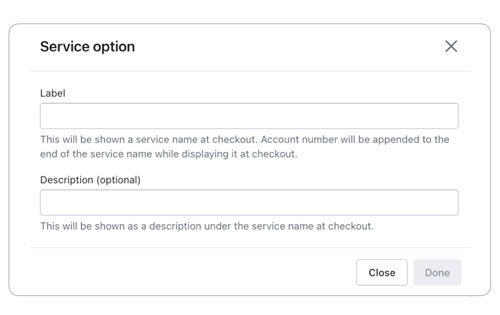 Shipping Account Capture for Shopify Service Option Settings