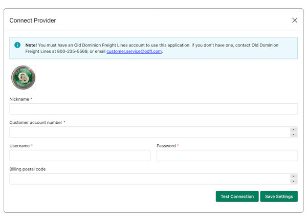 Real Time Shipping Quotes for Shopify ODFL API connection settings
