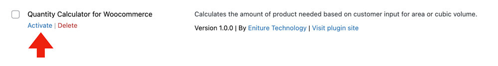 Activate Quantity Calculator for Woocommerce plugin