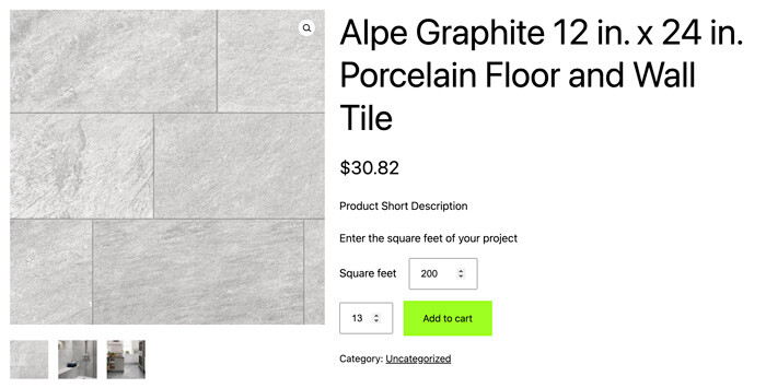 Example of what your customer sees with the Quantity Calculator for WooCommerce installed.