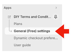Navigate to the free settings in the DIY Terms & Conditions app for Shopify.