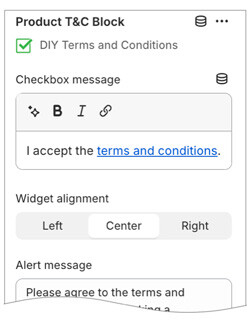 Terms & Conditions for Shopify app - App block settings