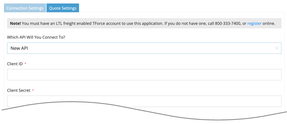 Real-time Shipping Quotes for BigCommerce - TForce connections settings