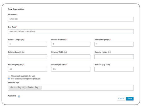 Standard box sizes box attributes