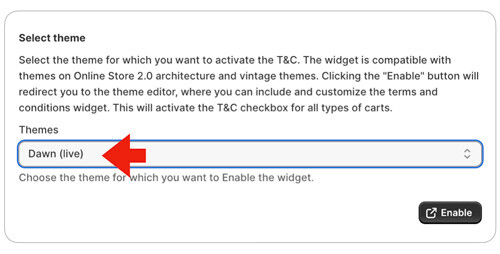 Terms & Conditions for Shopify app - Enable theme for free version