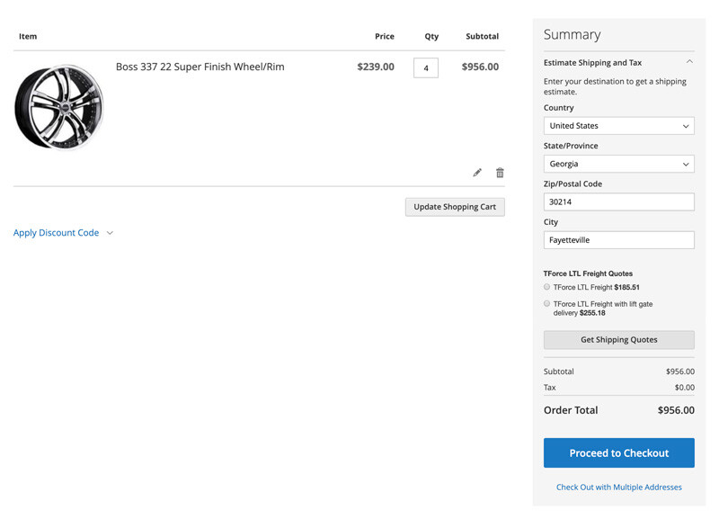 Magento 2 TForce LTL Freight Quotes Checkout Page