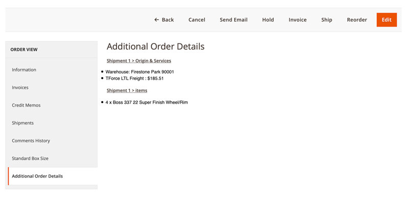 Magento 2 TForce LTL Freight Quotes Additional Order Details
