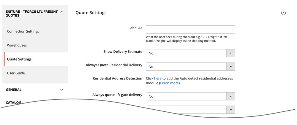 Magento 2 TForce LTL Freight Quotes Quote Settings